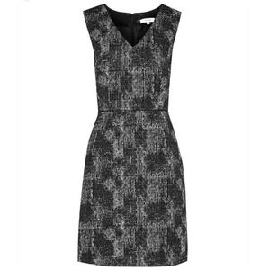 Reiss Black White Metallic Textured Sleeveless V-Neck Shift Dress US 8 NEW